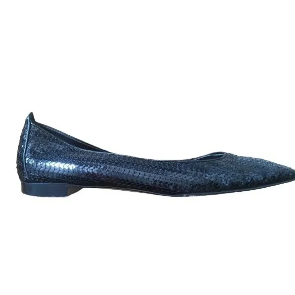 Manolo Blahnik Y2K Rare Vintage Black Sequin Ballet Flats Skimmers Shoes 39 8.5